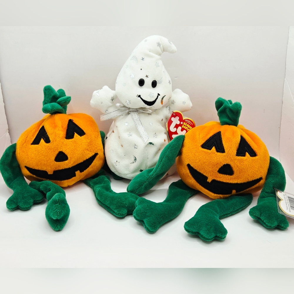 Lot of 3 Vintage Halloween TY Beanie Babies Vanish Pumpkin Collectibles